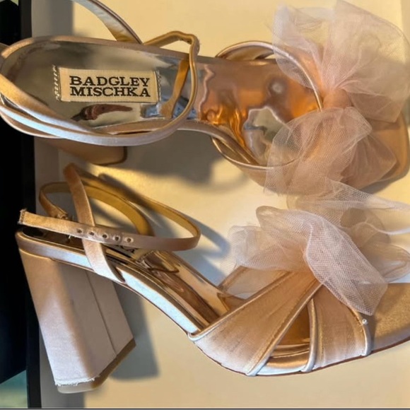Badgley Mischka Strappy Heels with Tulle Bow - Picture 2 of 5